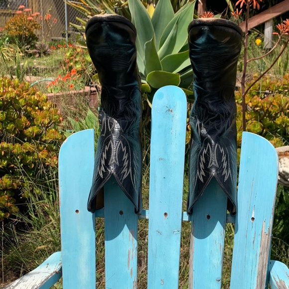 Vintage Justin Cowboy Boots Black size 11 1/2 D Made in USA - Picture 8 of 11